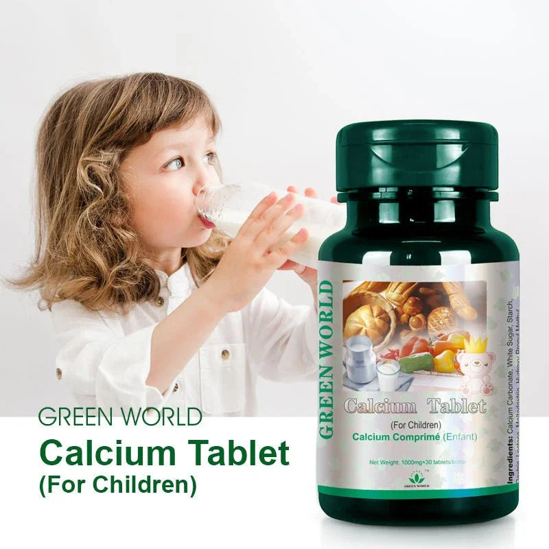 Green World Calcium Tablets for Children & Teens | Chewable 30 Tablets | 225mg Elemental Calcium per Tablet | Strengthens Bones & Teeth, Builds Bone Density | Worldwide Shipping - Green World Coin