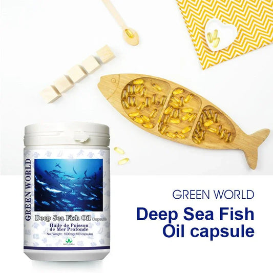 Green World Deep Sea Fish Oil Capsules 1000mg | 100 Softgels | High EPA & DHA Omega - 3 | Supports Brain, Heart & Cholesterol Health | Essential Fatty Acids Supplement | Worldwide Shipping - Green World Coin