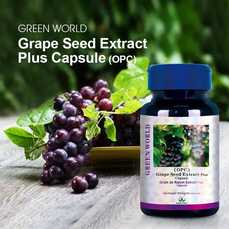 Green World Grape Seed Extract Plus Capsule (OPC) 500mg - 60 Capsules | Powerful Antioxidant for Eye & Macular Health | Worldwide Shipping to USA, Canada, UK, France - Green World Coin