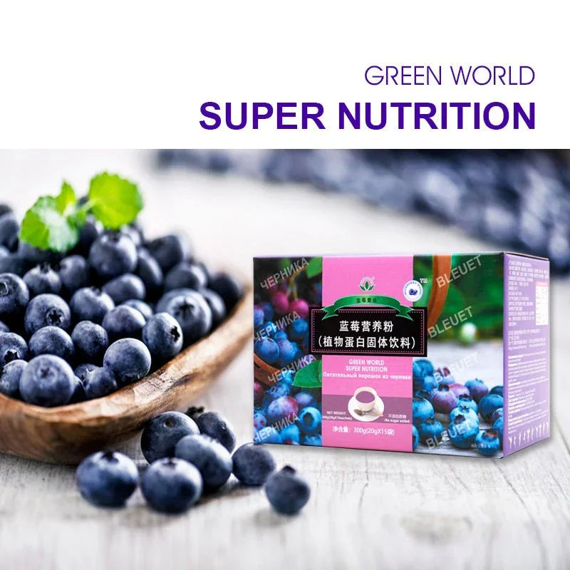 Green World Super Nutrition Blueberry Powder - 20g x 15 Bags | Antioxidant Support, Blood Sugar & Pressure Balance - Green World Coin