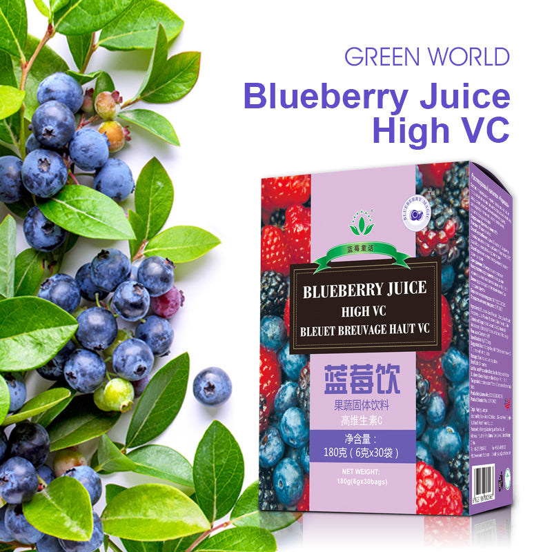 Green World Blueberry Juice Powder with Anthocyanins – For Eyes, Skin & Immunity (30 Bags)