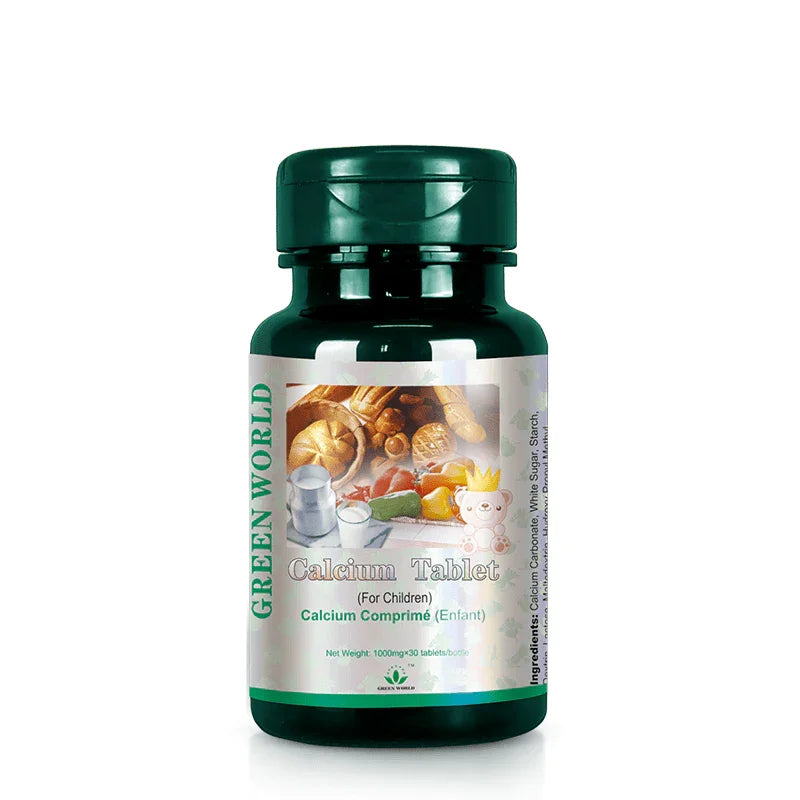 Green World Calcium Tablets for Children & Teens | Chewable 30 Tablets | 225mg Elemental Calcium per Tablet | Strengthens Bones & Teeth, Builds Bone Density | Worldwide Shipping - Green World Coin