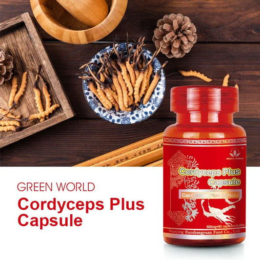 Green World Cordyceps Plus Capsules – 500mg x 60 Capsules | Lung & Kidney Support, Immune Regulator, Anti - Fatigue Supplement | Worldwide Shipping to USA, Canada, UK, France & More - Green World Coin