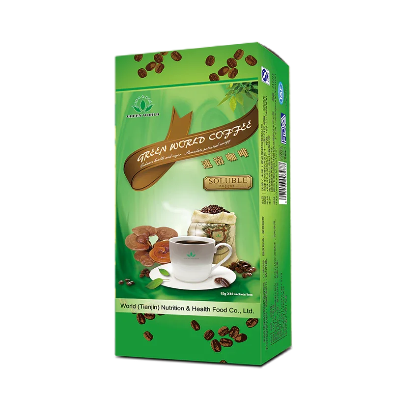 Green World Ganoderma Reishi Mushroom Coffee - Immune Support & Revitalizing Blend (12 Sachets) - Worldwide Shipping to USA, Canada, UK, France - Green World Coin