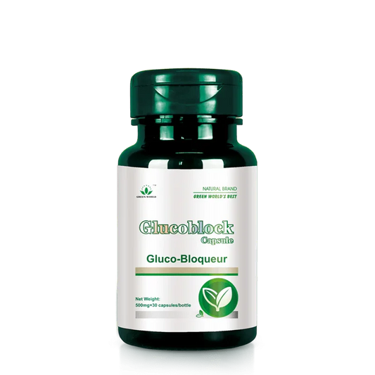Green World Glucoblock Capsules – Natural Blood Sugar Support Supplement, 500 mg x 30 Capsules | Worldwide Delivery to USA, Canada, UK, France & More - Green World Coin