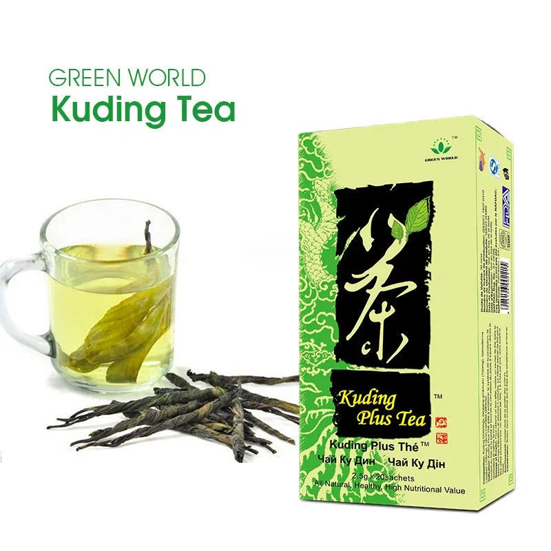 Green World Kuding Plus Tea - 20 Sachets | Detox, Lower Blood Pressure & Lipid, Anti - Inflammatory Herbal Tea - Green World Coin