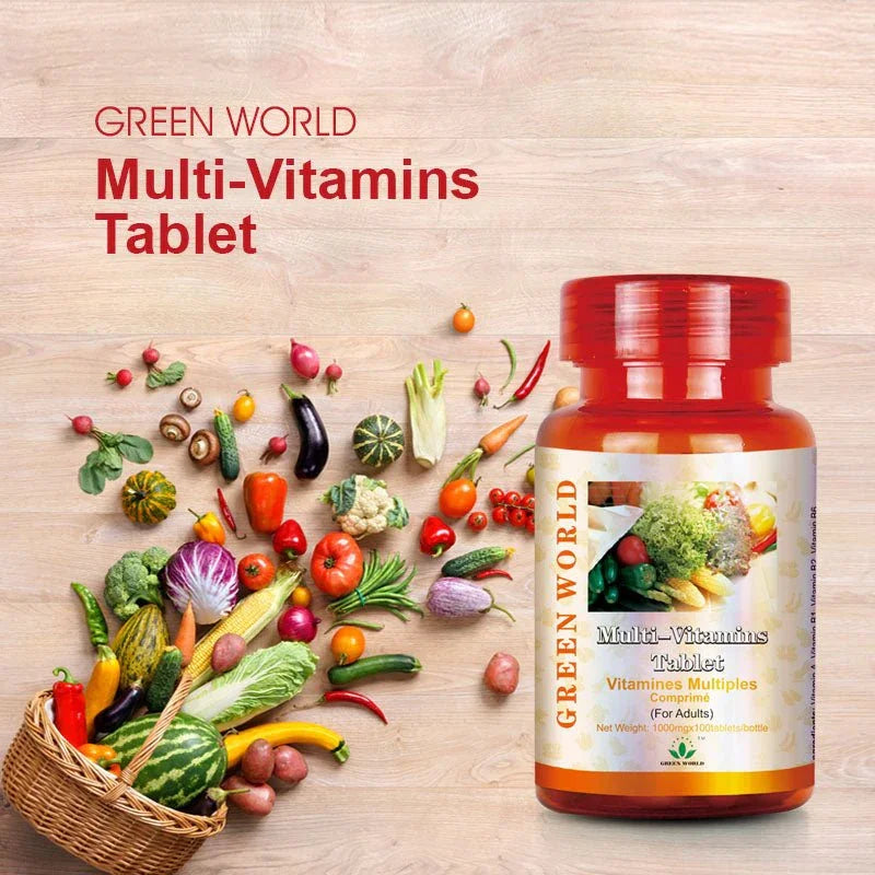 Green World Multi - Vitamin Complex for Adults - 1000mg, 100 Tablets | Daily Essential Vitamins - Green World Coin