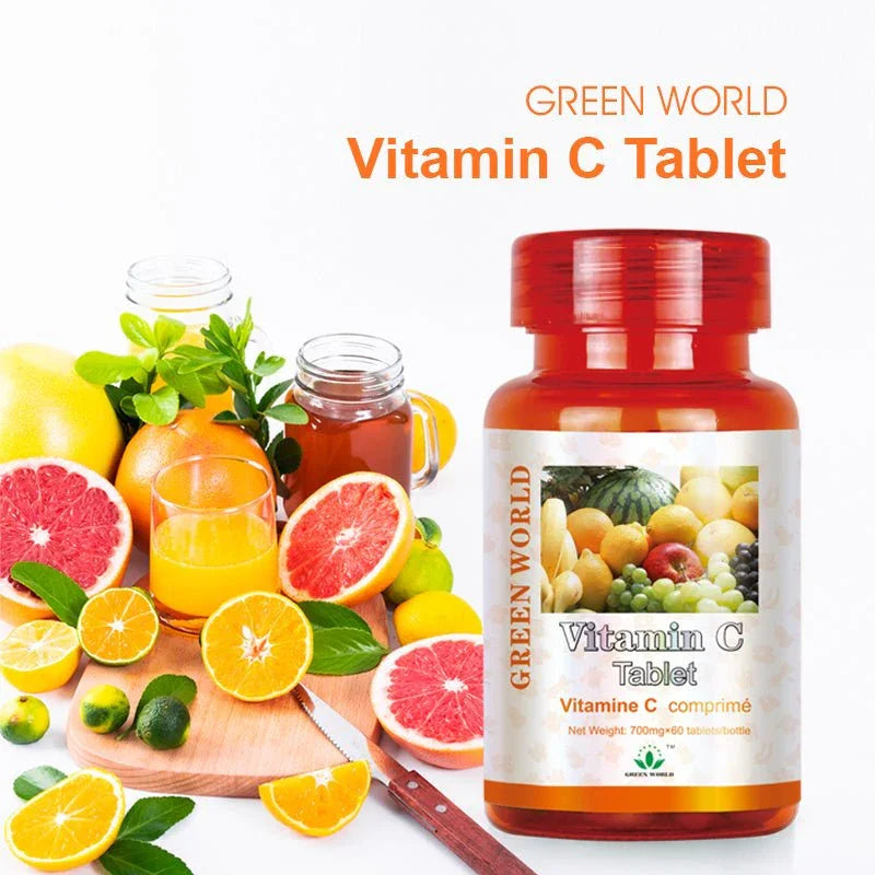 Green World Vitamin C Tablets 700mg | 60 Tablets | Immune System Support & Antioxidant | Daily Vitamin C Supplement | Worldwide Delivery to USA, Canada, UK, France - Green World Coin